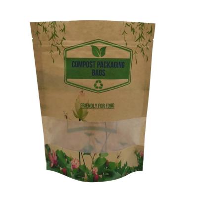 China Biodegradable transparent dry food candy food nut fruit self-sufficient paper packaging window self-seal packaging bag for sale