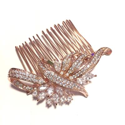 China ES81 Vintage Classic Zircon Bridal Hair Comb Silver Rose Gold Wedding Hair Comb CZ Stone Hair Accessories for sale