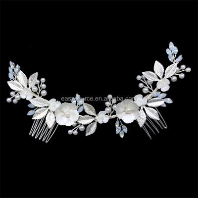 China Vintage RE4474 Opal Rhinestone Gold Bride Headpiece Leaves Bride Hair Combs Bridal Wedding Hair Accessories for sale