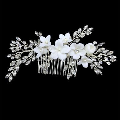 China RE4473 Vintage Color Bride Wedding Headpiece Porcelain Flower Bridal Hair Comb Silver Handmade Hair Jewelry for sale