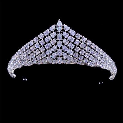 China RE4335 Adjustable Large CZ Wedding Tiara Crown Bridal Hair Accessories Big Zirconia Tiara for sale