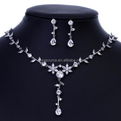 China CLASSIC RE4331 AAA+ CZ Earrings Necklace Zirconia Bride Jewelry Set Luxury Wedding Women Dress for sale