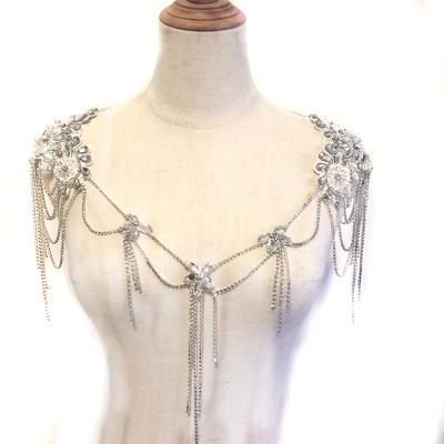 China Fashion ES152 Women Tassel Body Chain Necklace Women's Silver Crystal Bridal Shawl Chain for sale