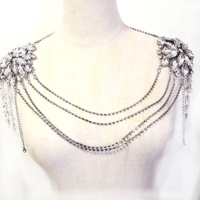 China ES131 Flower CLASSIC Rhinestone Shoulder Chain Bridal Body Chain Wedding Necklace Set Fashion Necklace Bib Necklaces for sale