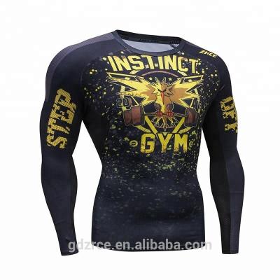 China Custom Printed Quick Dry 3d Tops Exercise Clothing Male Breathable Mesh Fitness Clothing Rash Guard Compression Shirts for sale