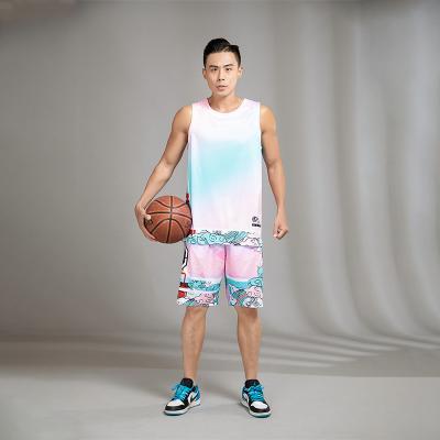 China Breathable Adult Basketball Jersey Set Men Mask Basketball Uniforms Breathable Training Vest Shorts Sports Suit Plus Size for sale