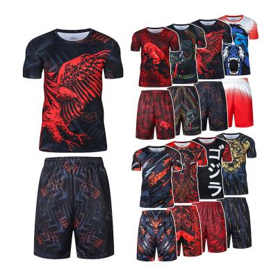 China Breathable Jogging Tracksuit Men's Gym Sportswear T-shirt Ropa De Entrenamiento Polyester Shorts Set Training Wear for sale