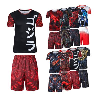 China 2022 Men's Casual Sportswear Gym Tracksuit Breathable Polyester Training Camisetas De Hombre Jogging T-shirt Men's Sportswear Set for sale