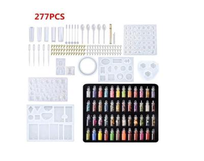 China 277pcs Viable DIY Crystal Epoxy Bracelet Pendant Combination with Drill Bit Jewelry Silicon Pendant Mold for Resin Art for sale