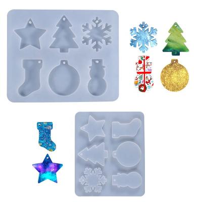 China DIY Crystal Epoxy Mold Christmas Snowman Viable Snowman Tree Rejects Bell Series Silicone Pendant Mold For Resin for sale