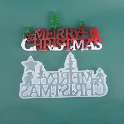 China Viable English DIY Crystal Epoxy Mold Christmas Listing Decoration Merry Christmas Mirror Silicone Mold for sale