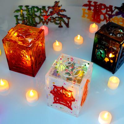 China Viable Halloween Lantern Resin Mold 6Pcs Pumpkin Witch Spider Ghost Model Lantern Candle Box Resin Mold DIY Cake Molds Home Decor for sale