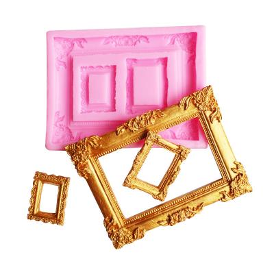 China Retro Photo Frame DIY Fondant Cake Sustainable Clay Epoxy Plaster Decoration Modeling Tool Handmade Silicone Mold for sale