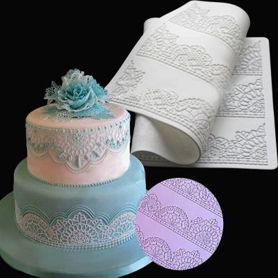 China Disposable Lace Flower Embossed Fondant Mold Cake Decorating Mold Sugarcraft Icing Mat DIY Fondant Cake Lace Mat for sale