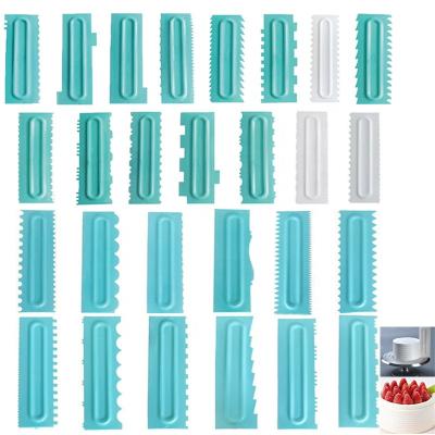 China 34 Viable Plastic Cake Decorating Cream Gummy Tool Plastic Gummy Tool Cake Scraper Sugar Comb Scraper Mold Cake Baking Tools for sale