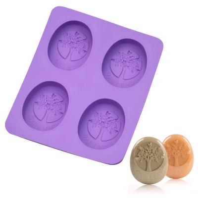 China 4 Hole Tree Mold Sustainable Handmade Soap Oval Handmade Soap Baby Soap jabones de tree moldes de silicon Para for sale