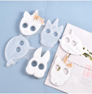 China Viable Resin Mold Cat Head Self Defense Keychain Epoxy Craft DIY Cat Keychain Silicone Molds Pendant for sale