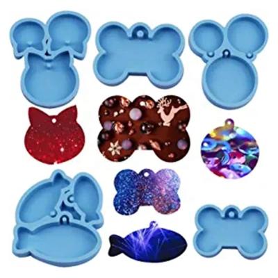 China Viable Dog Tag Bone Shaped Key Chain Epoxy Resin Mold Charm Jewelry Pendants Silicone Mold DIY Decoration Tool for sale