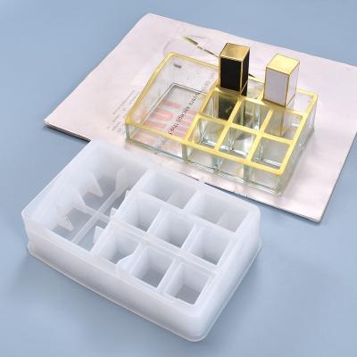 China Viable Box Resin Molds Silicone Jewelry Box Molds With 9-Slot Lipstick Organizer Art Resin Silicon Mold For Resin for sale