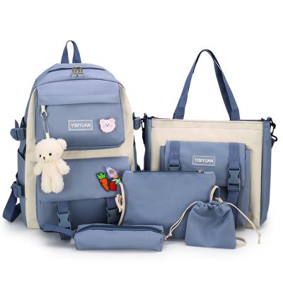 China Hot selling 5piece Scratch-resistant and wear-resistant set cute canvas bag increasing school backpacks trend school bags for teenagers book bagpack middle school for sale