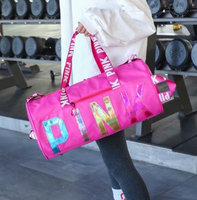 China Large Yoga Fitness Bag Women Sports Gym Bag Laser Sequins Storage Handbag Pink Nylon Colorful Gym Duffel Bags for sale