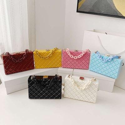 China New Fashion Candy Color Shoulder Bag Chain Clutch Bags Women Acrylic Acrylic Handbags PVC Box Cross Geometric Cross - Body Ladies Handbags 2021 Purses for sale