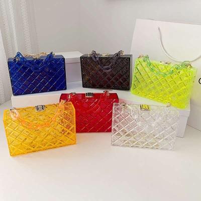 China Geometric Acrylic Chain Purse Ladies Square Box PVC Pattern Summer Clutch Bags Clear Transparent Women Handbags 2021 for sale