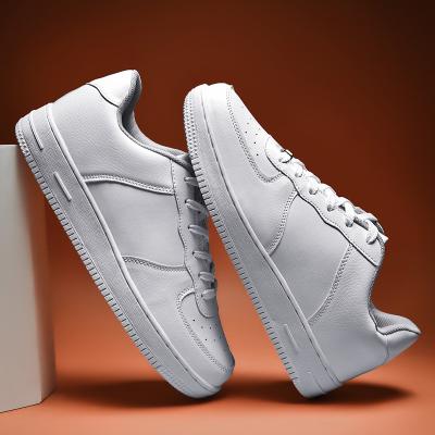 China US8.5 Anti-Smell Custom Sneakers Manufacture Latest Sport Breathable Leather Made White Flat Sneakers Black Athletic Shoes Men And Women for sale