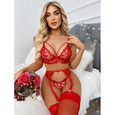 China Eco-Friendly .Breathable Kiss Me Angel Hollow Out Front Perspective Ultra Thin S M L Xl Lady Lace Red Sexy Women Bra Set Lingerie for sale