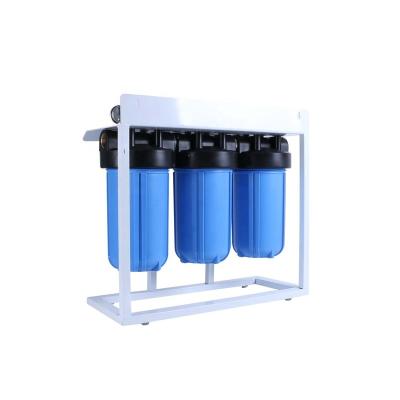 China Household 3 Stage 10 Inch Jumbo Water Pre Filter System Large Bule Water Purifier With Rack And Water Pressure Gauge for sale