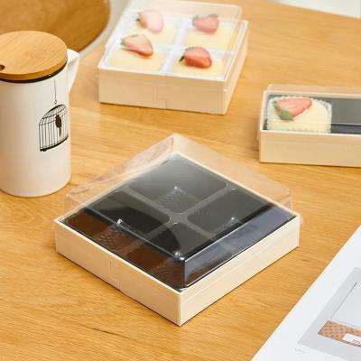 China Eco-friendly Transparent Eco-friendly Pastry Grade Disposable Dessert Box Sushi Wooden Packaging Box for sale