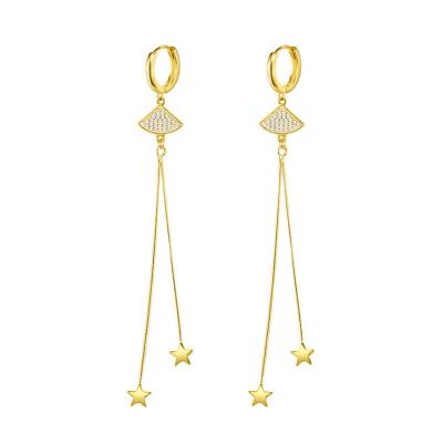 China Cute Luna 925 Sterling Silver Pave Diamond Shell Circle Dangle Star Earring Long Chain Drop for sale