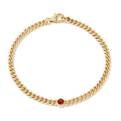 China Luna Fashionable Women Jewelry 925 Silver Silver 18k Gold Plated Red Gemstone Chunky Curb Chain Bracelet for sale