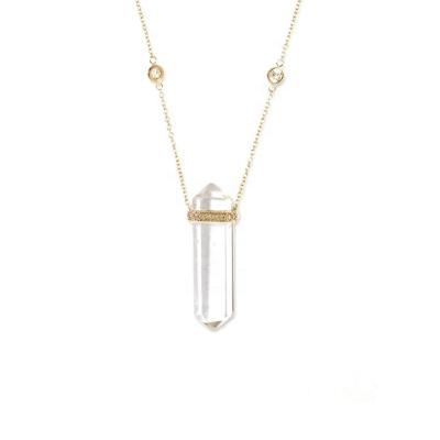 China Trendy Wholesale Natural Luna Quartz 925 Sterling Silver Double Point Charm Necklace for sale