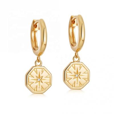 China BOHEMIA Vintage New Arrivals 18k Gold Plated Celestial Thick Dial Drop Circle Earrings for sale