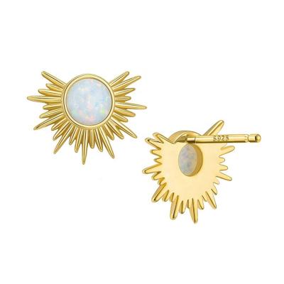 China Luna 925 Sterling Silver Luxury Women Sunburst Earring Cute Minimalist Opal Stud FASHIONABLE for sale