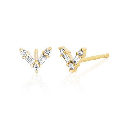 China Cute Luna 925 Sterling Silver Luxury Diamond Wand V Baby Stud Initial Earring for sale