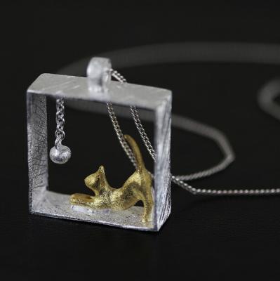 China Wholesale Vintage Fashion Jewelry New 925 Silver Cat Animal Necklace Chain For Women for sale