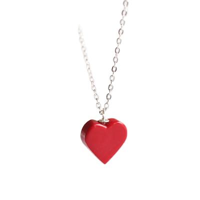 China Career 2021 Office / Korean Shinny Jewelry 925 Sterling Silver Necklace Red Heart Pendant Necklace For Women for sale