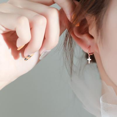 China Factory wholesale jewelry cute 925 silver drop cross circle earrings for women Korean fashion circle earrings for sale