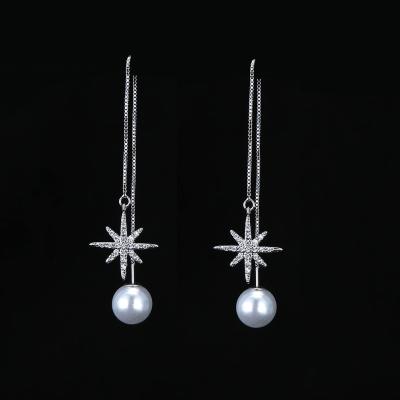 China Cute Tassel Pearl Earring 925 Sterling Silver Long Drop Earrings For Women Gift 2021Jewelry for sale