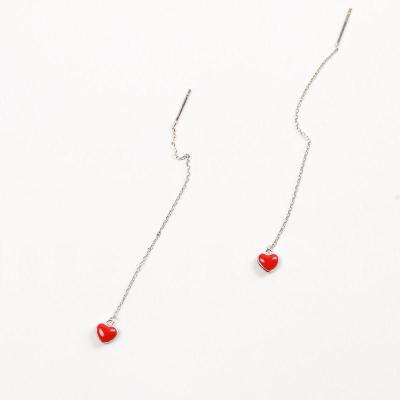 China New 925 Sterling Silver Red Heart Cute Drop Earrings For Women Fashion 2021 Hot Jewelry for sale