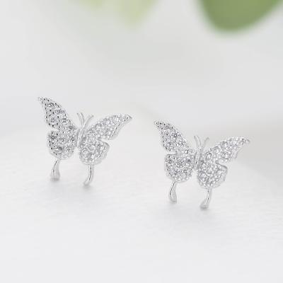 China TRENDY 925 Sterling Silver Butterfly Zircon Stud Earrings For Women Fashion Jewelry 2021 for sale