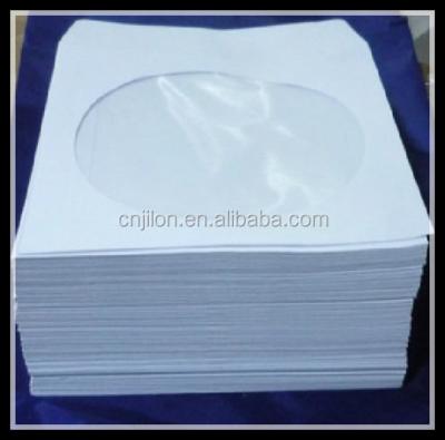 China 100% Wooden Material 100 CD/DVD White Paper Paper Sleeves With Fold Down Flap And Clear Window for sale