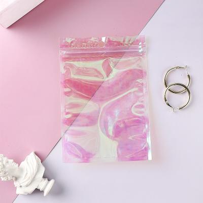 China 2021 Custom Colored Laser Jewelry Zip Lock Moisture Proof Packing Bags With Logo Pink Ziplock Bag for sale