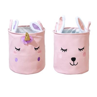 China Sustainable Cartoon Rabbit Laundry Basket Cotton and Home Storage Organizer Toys Clothes Storage Basket Canvas Trash Can for sale