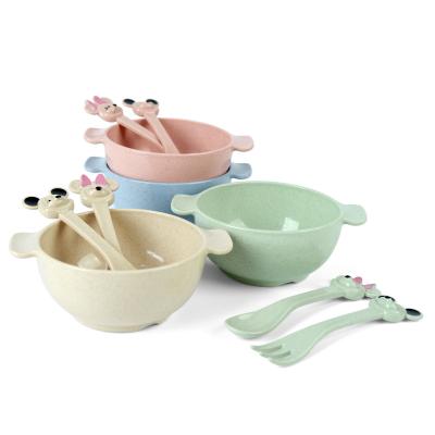 China New CLASSIC Kids Soup Wheat Fiber Kids Colored Biodegradable Plastic Bowl Set With Spoon And Fork for sale