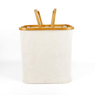 China New Sustainable Portable Bamboo Square Storage Basket Foldable Laundry Basket Toys Storage Canvas Basket for sale