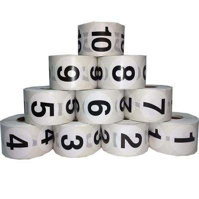 China 1.5 inch waterproof round, 500 labels on a roll, 5000pcs white circle with black number 1-10 stickers for sale