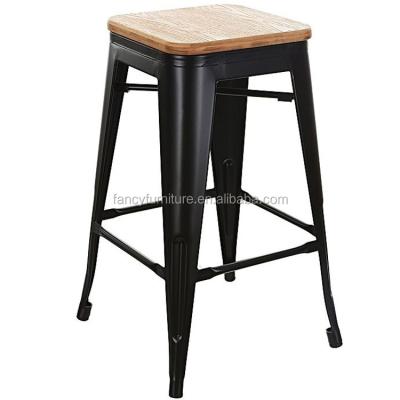 China New Style Modern Stackable Industrial Vintage Seat Metal Wood Bar Stool For Sale for sale